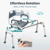 image:imageSliding Shower Chair Tub Transfer Bench with Swivel Seat Shower Bench for Elderly and Disabled with Security Belt 360 Rotation Slides and Rotates Adjustableone Touch Slide Button GreyDark Blue