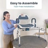 image:imageSliding Shower Chair Tub Transfer Bench with Swivel Seat Shower Bench for Elderly and Disabled with Security Belt 360 Rotation Slides and Rotates Adjustableone Touch Slide Button GreyDark Blue