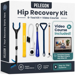 image:imagePELEGON Hip Kit  Hip Kit Post Surgery  Hip Replacement Kit After Surgery with Grabber Tool Sock Aid Leg Lifter Dressing Stick Shoe Horn Exercise Band  Complete Recovery Kit for Seniors  Complete Recovery Set