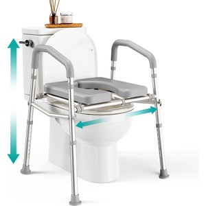 image:imagePELEGON Raised Toilet Seat with Handles 400lb  Adjustable Height amp Width Toilet Chair with Arms Toilet Riser with Handles Toilet Chair Over Toilet Handicap Toilet Seat for Elderly TealGrey