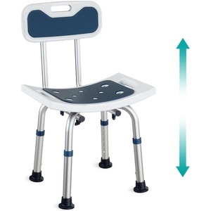 image:imagePelegon Shower Chair for Inside Shower Shower Bench with Back Adjustable 1519 in Height NonSlip Feet RustResistant Aluminum Bath Seat for Elderly and Disabled 300 lb Capacity  Dark BlueDark Blue