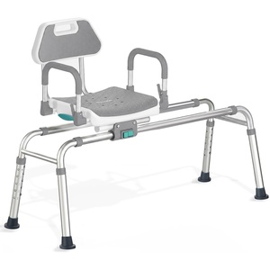 image:imageSliding Shower Chair Tub Transfer Bench with Swivel Seat Shower Bench for Elderly and Disabled with Security Belt 360 Rotation Slides and Rotates Adjustableone Touch Slide Button GreyGrey